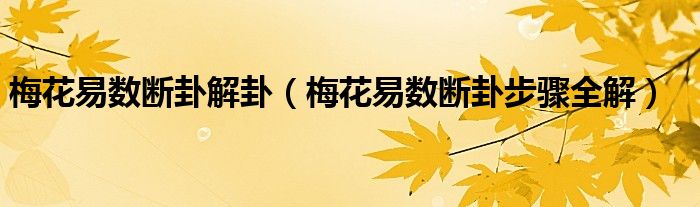 梅花易数断卦有几种方法让你人生无疑